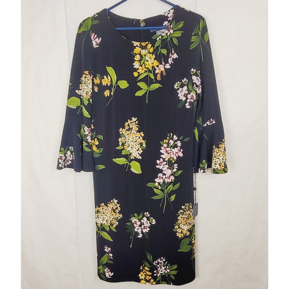 New Tommy Hilfiger black floral bell sleeve stretch knit dress Size 10 Boho